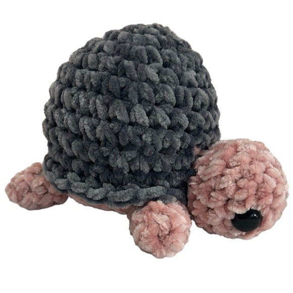 Handcrafted Crochet Pink & Gray Soft Turtle Plush - Picture 4 of 8